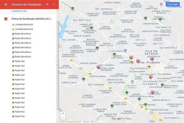 Prefeitura disponibiliza mapa digital com todos os pontos de radares em Prudente