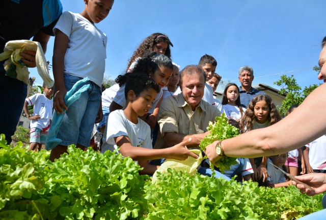 Prefeito participa de colheita  de verduras cultivadas por alunos do Cidadescola 