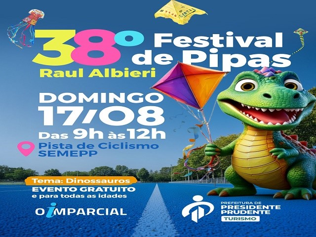 Setur anuncia 38º Festival de Pipas Raul Albieri, dia 17 de agosto, com o tema dinossauros