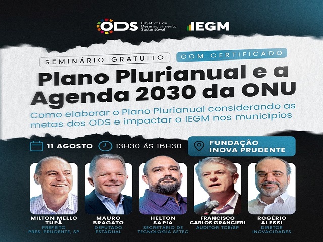 Seminário PPA Integrado aos ODS da Agenda 2030 da ONU acontece segunda; inscrições abertas