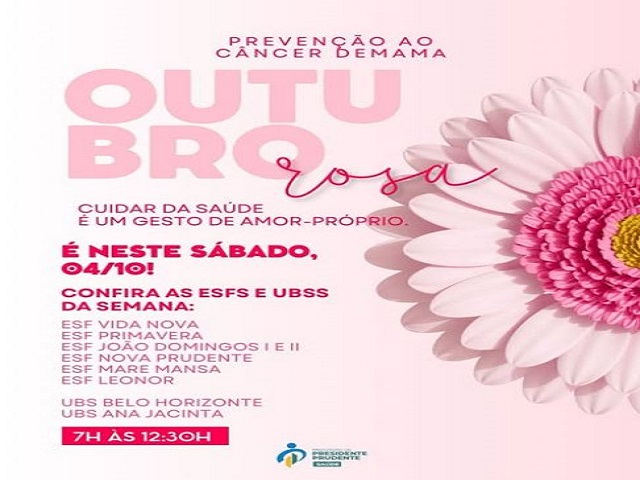 1º mutirão Outubro Rosa será sábado com foco na prevenção ao câncer de mama 