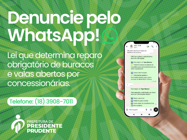 Semob disponibiliza WhatsApp para denúncias de buracos em vias públicas de Prudente