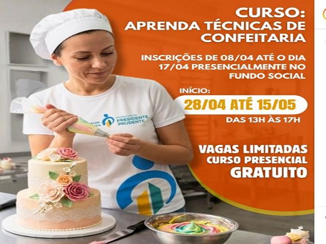 Fundo Social abre inscrições para curso gratuito de confeitaria em Prudente
