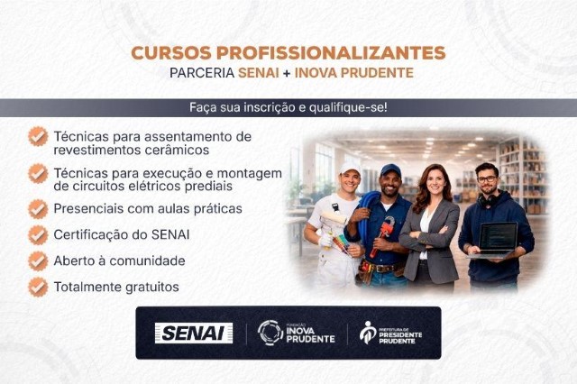 Inova e Senai abrem vagas para cursos de Circuitos Elétricos e Revestimentos Cerâmicos