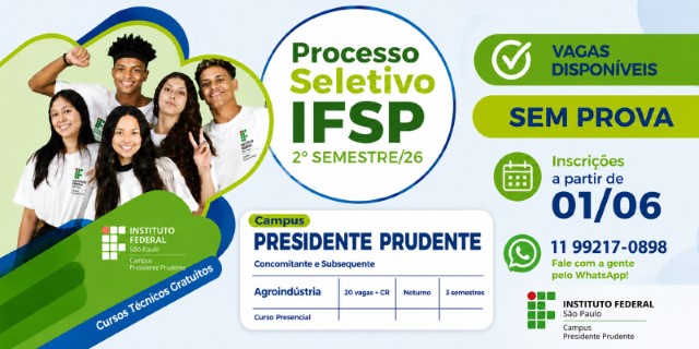 IFSP oferece vagas remanescentes no segundo semestre para Curso Técnico em Agroindústria