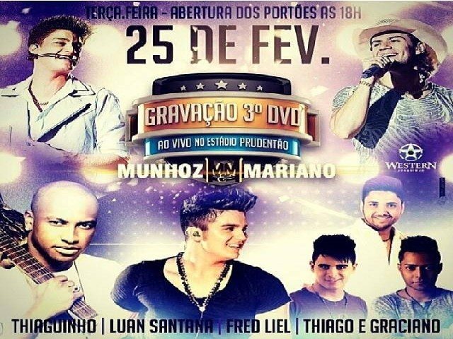 Gravação do terceiro DVD da dupla Munhoz e Mariano será nesta terça no Prudentão