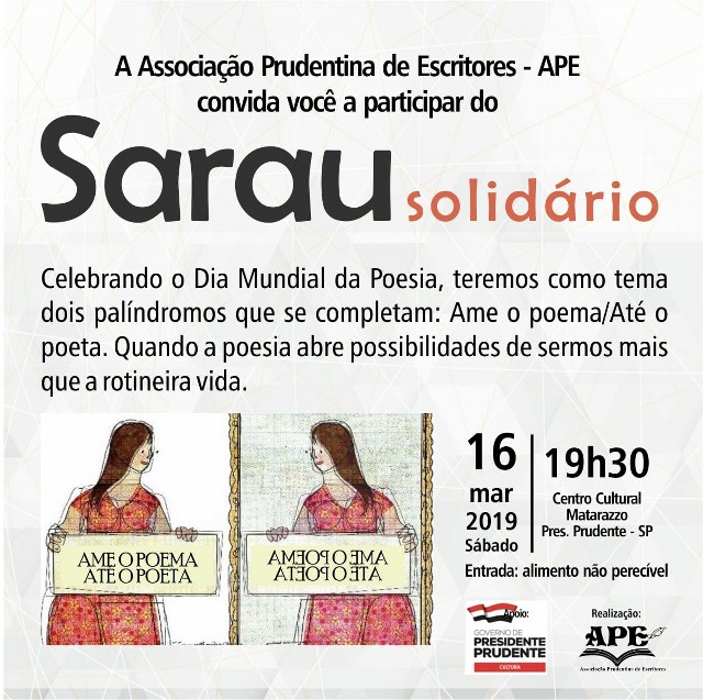 Sarau Solidário neste sábado no Centro Cultural Matarazzo 
