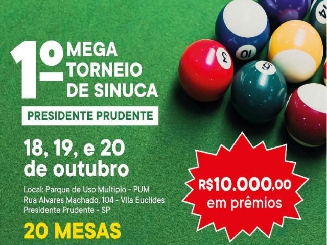 1º Torneio de Sinuca dará R$ 10 mil em prêmios aos vencedores